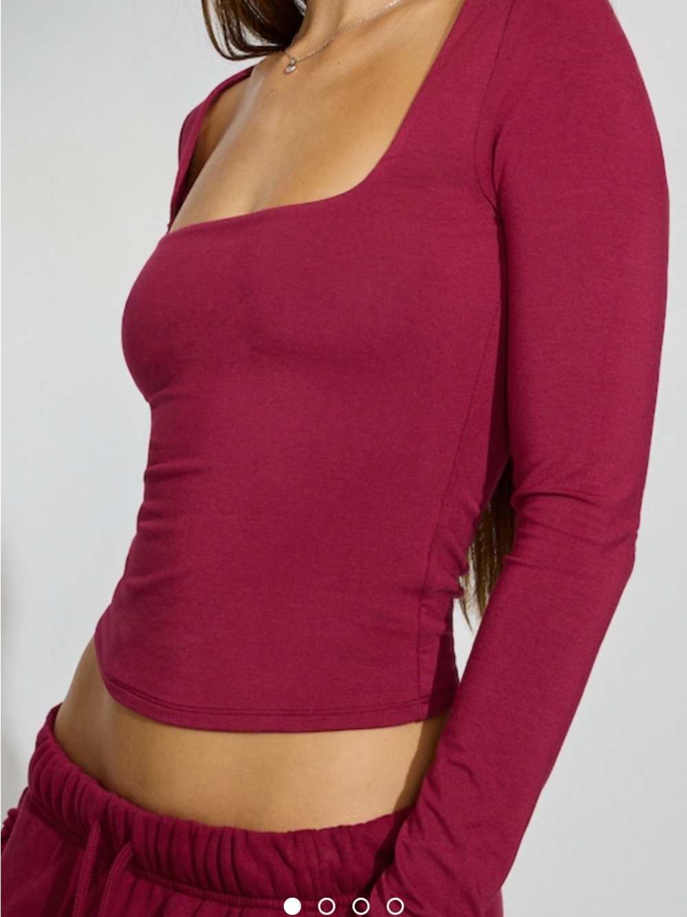 Garage smooth open neck long sleeve tee - Sour cherry